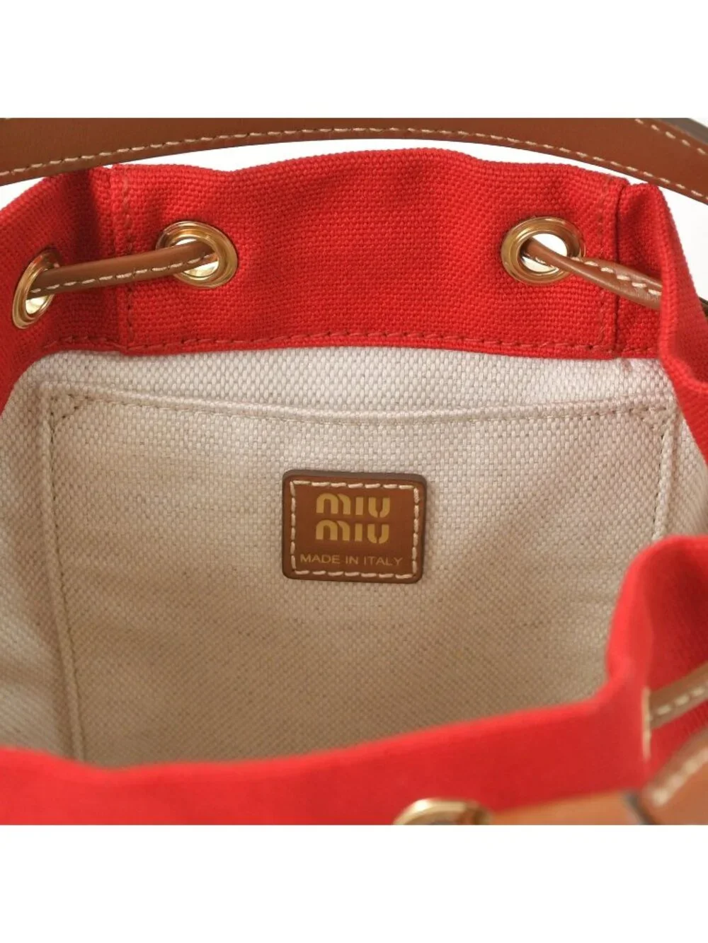 Miu Miu Canvas Leather Backpack Red Brown Gold